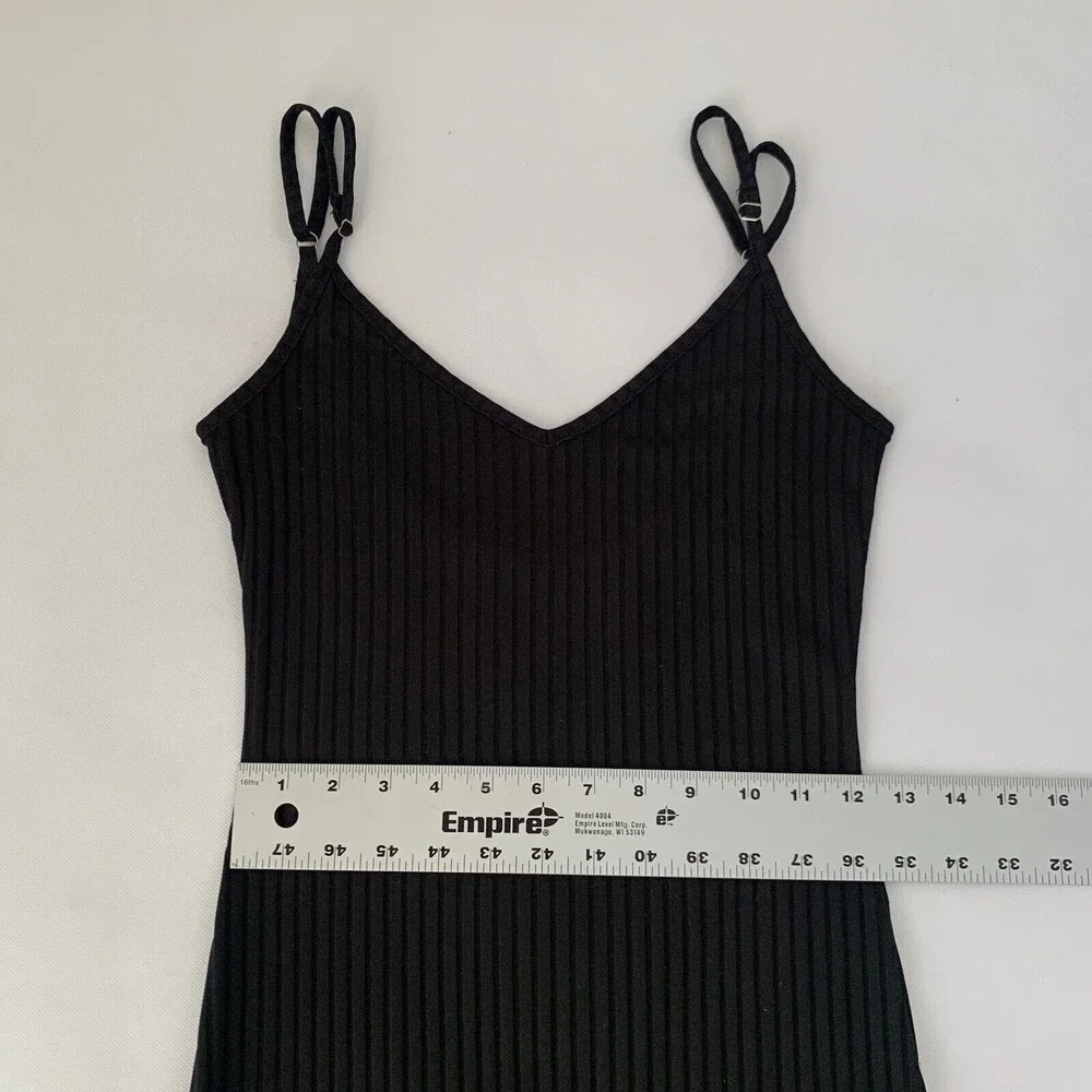 Shein Bodycon Dress Womens Small Black Ribbed Cami Spaghetti Strap Stretch Basic - Picture 9 of 11